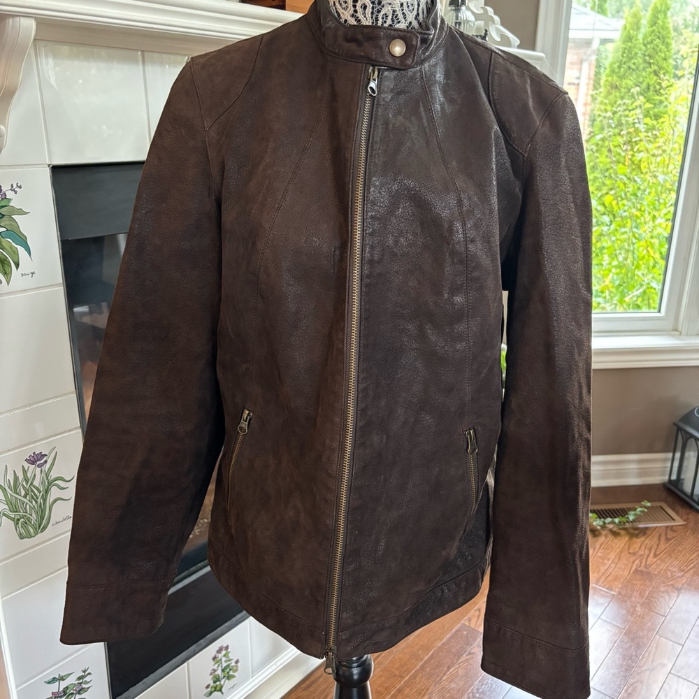 Brown Suede Leather Collarless Jacket